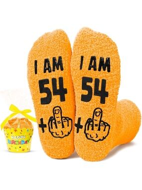 HAPPYPOP Funny Birthday Gifts - Fuzzy 55 Year Old Socks for Woman Man